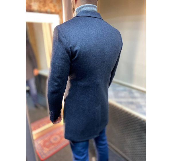 Пальто сине-серого цвета в клетку